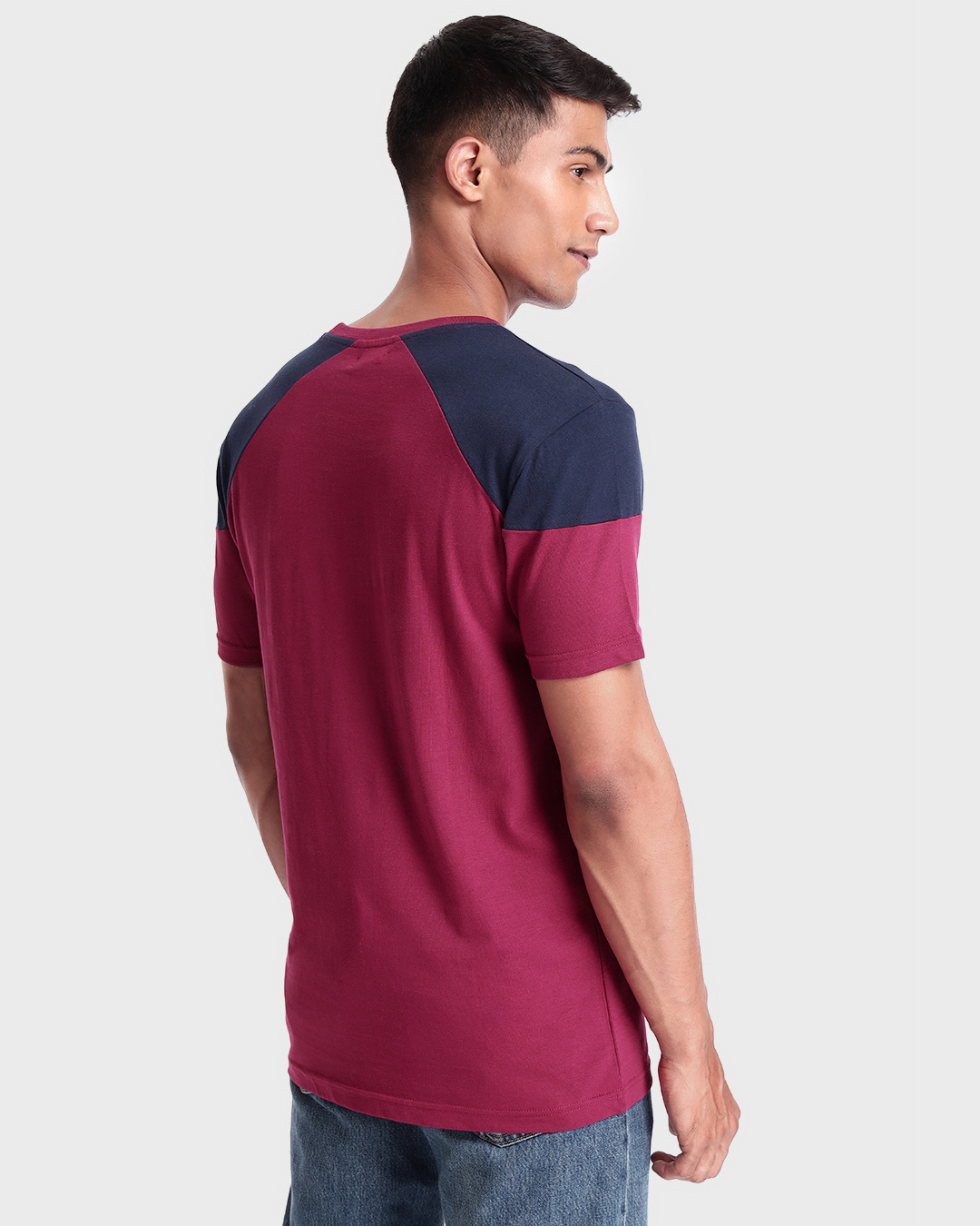 Shop Men's Pink & Blue Color Block T-shirt-Back