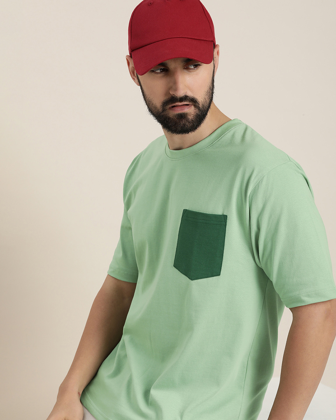 Men's Sea Green Typography Printed Slim Fit T-shirt