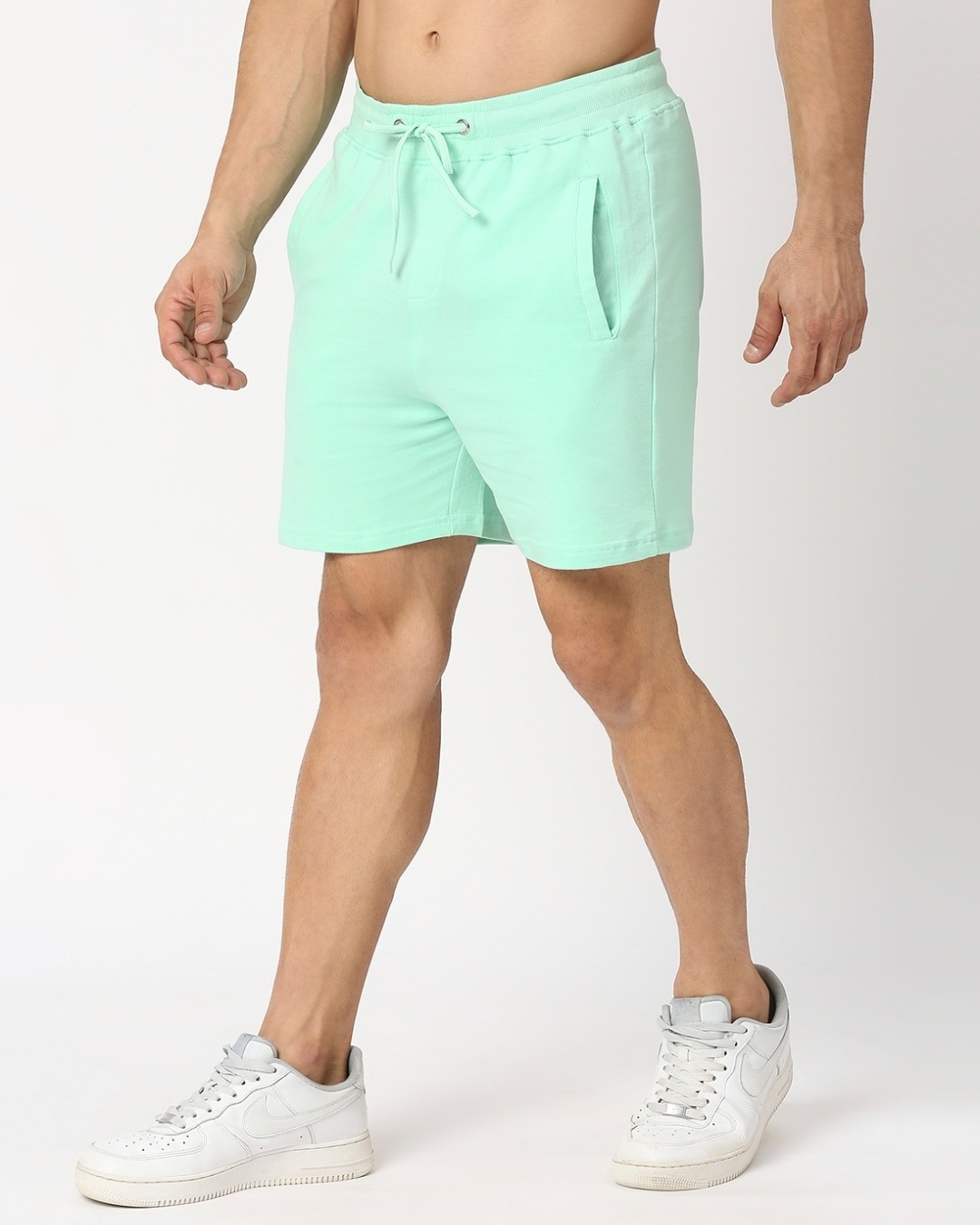 Men's Sea Green Checked Shirt Collar Slim Fit Shirt & Shorts