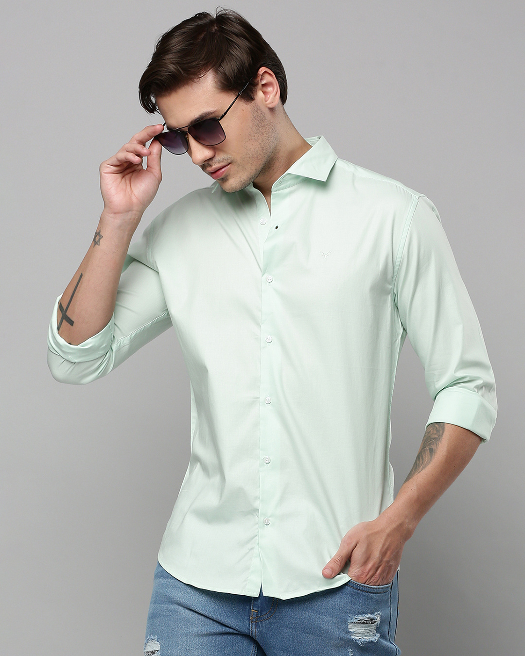 Men's Sea Green Comfort Horizontal Striped Cotton Shirt