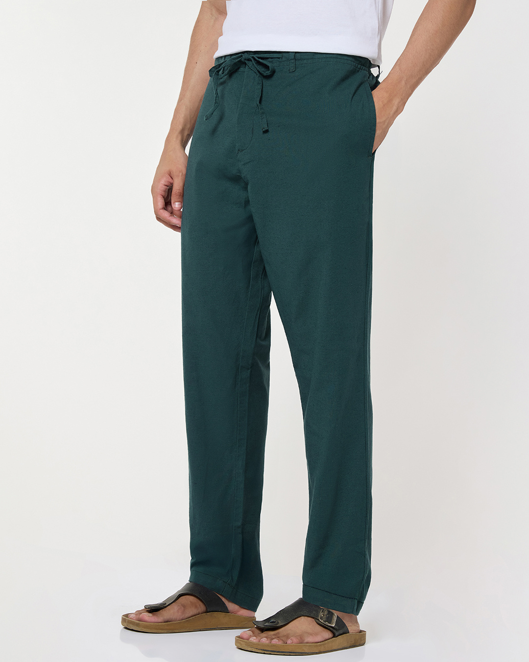 Shop Men's Sea Moss Green Cotton Linen Pants-Back