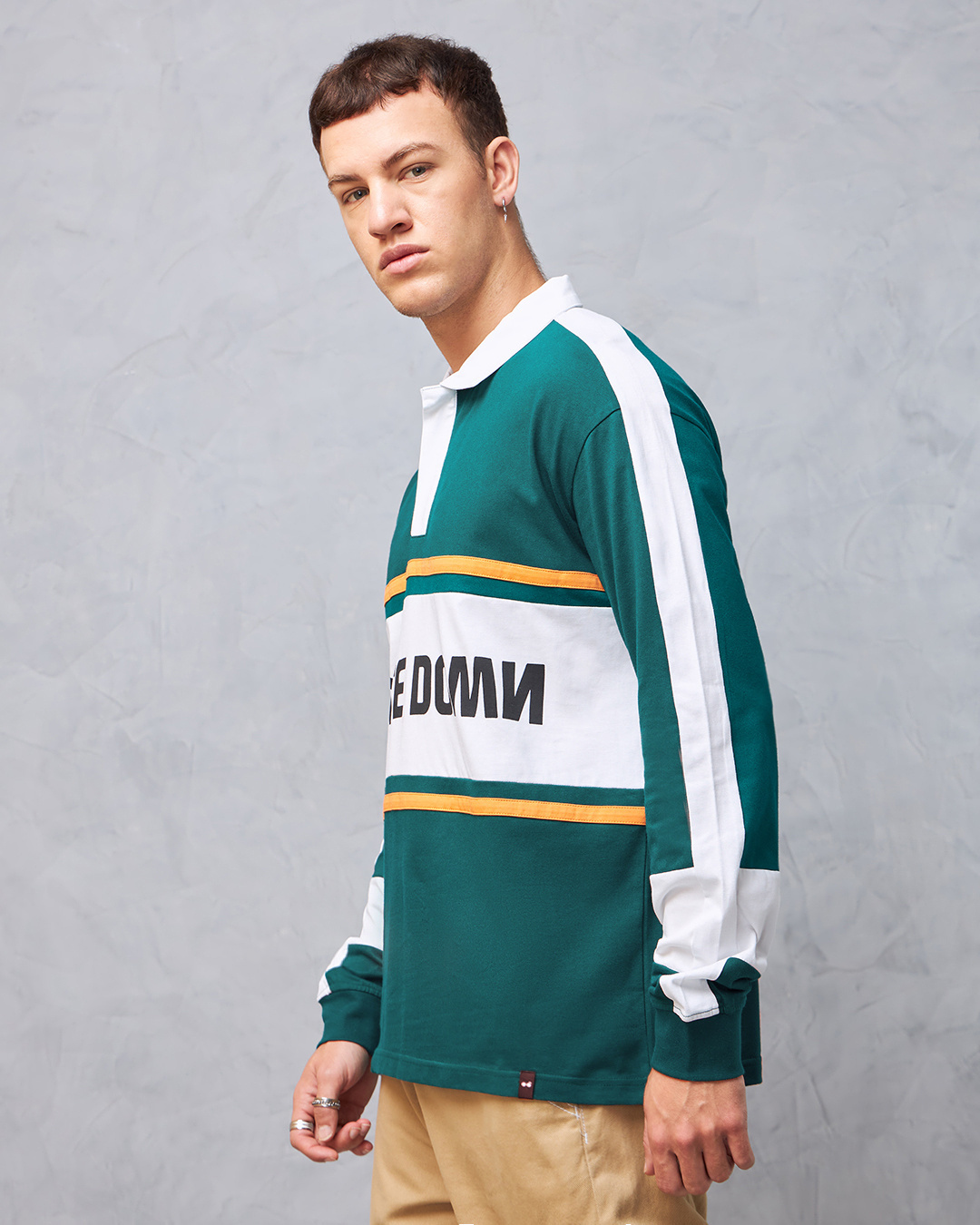 Shop Men's Green & White Side Down Typography Oversized Polo T-shirt-Back