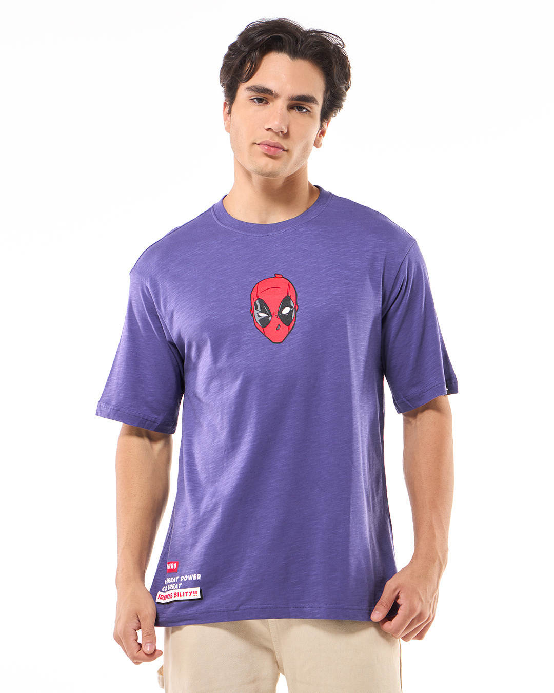 Shop Men's Skipper Blue Deadpool Graphic Printed Oversized T-shirt-Back