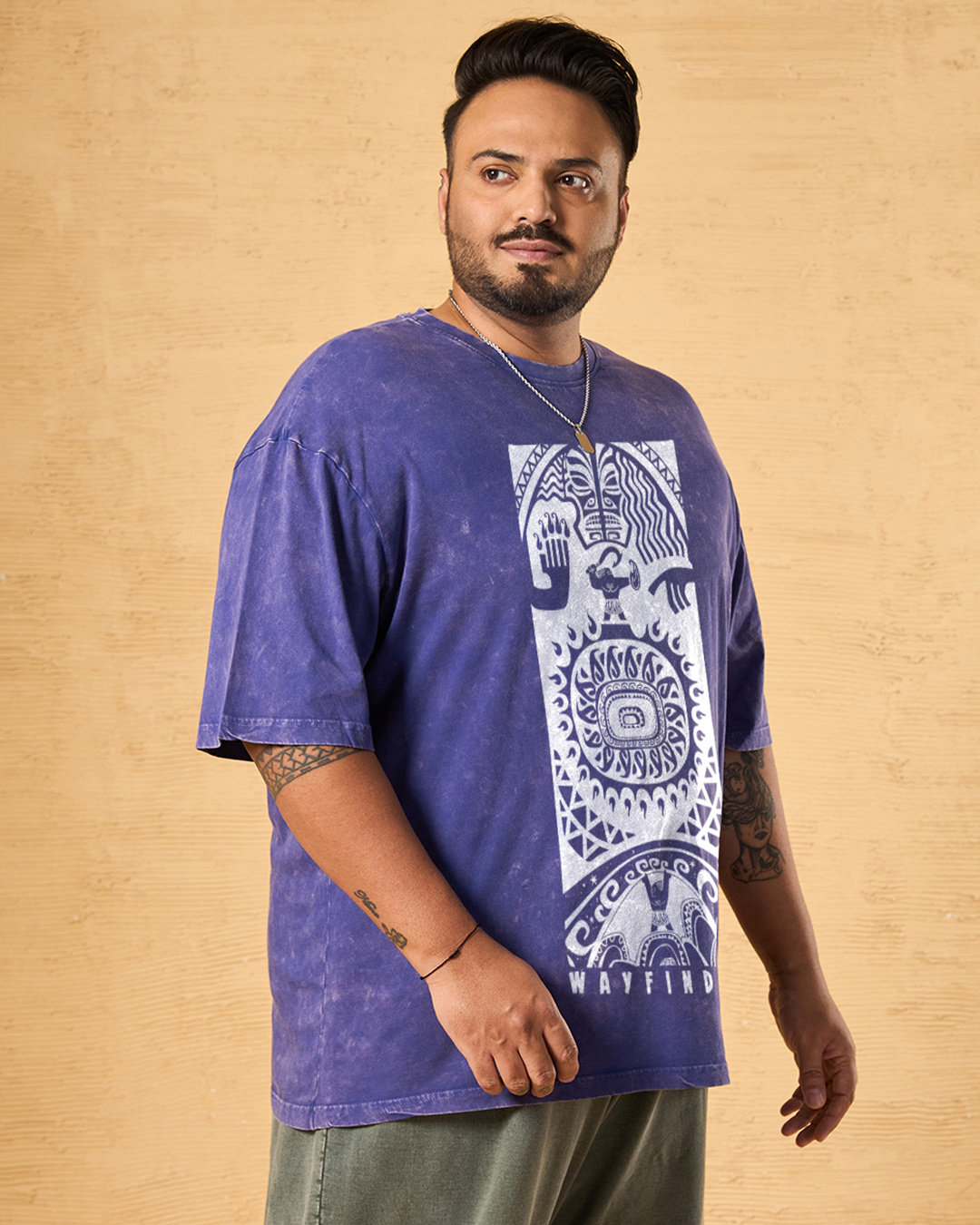 Shop Men's Skipper Blue Moana Graphic Printed Oversized Plus Size Acid Wash T-shirt-Back