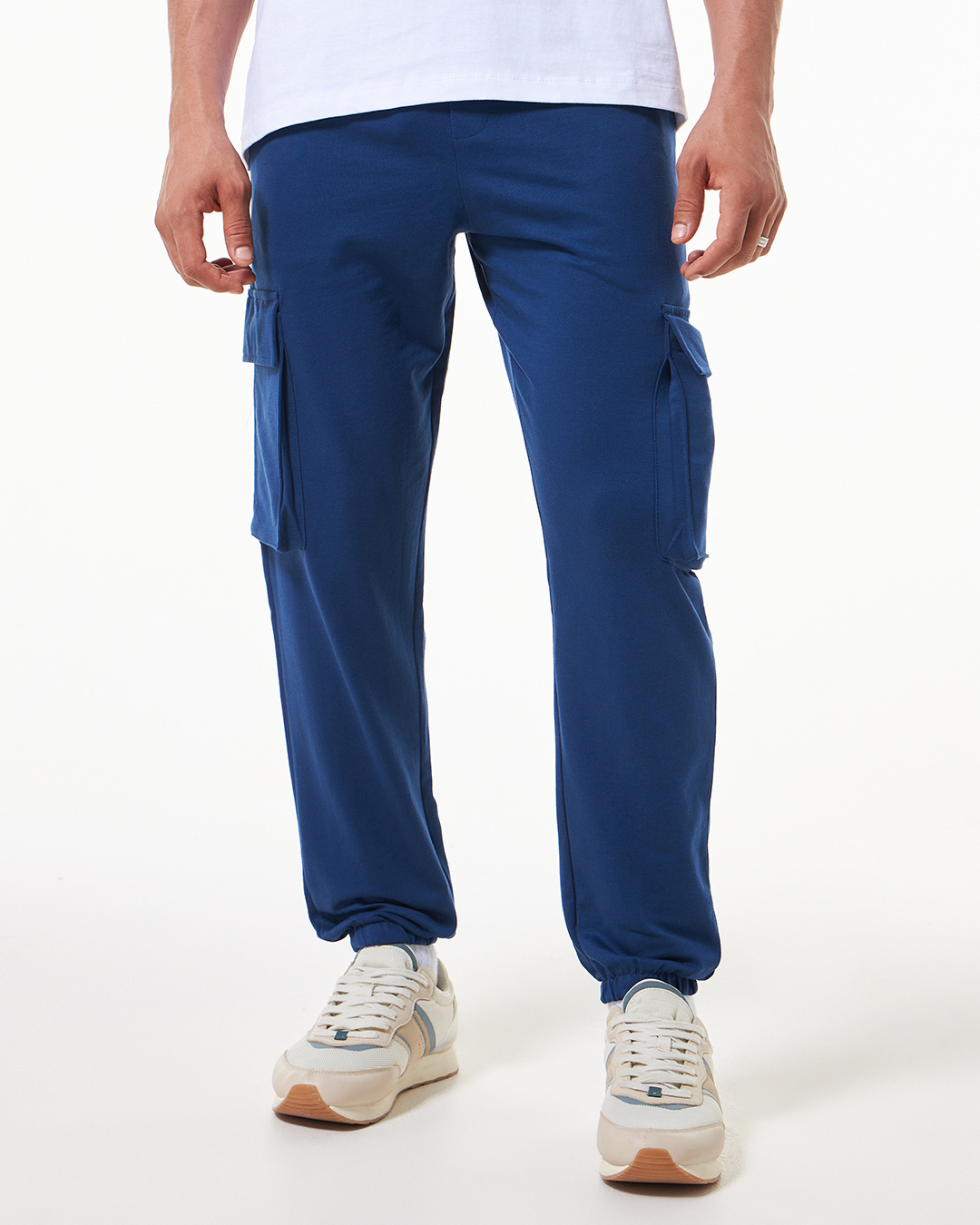 Shop Men's Skipper Blue Oversized Cargo Joggers-Back