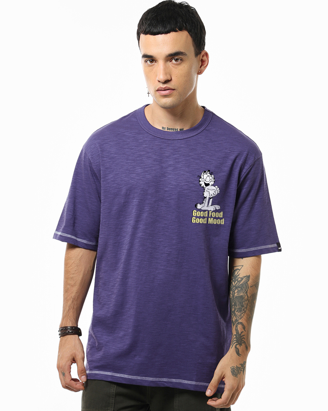Shop Men's Skipper Blue Smacking Graphic Printed Oversized T-shirt-Back