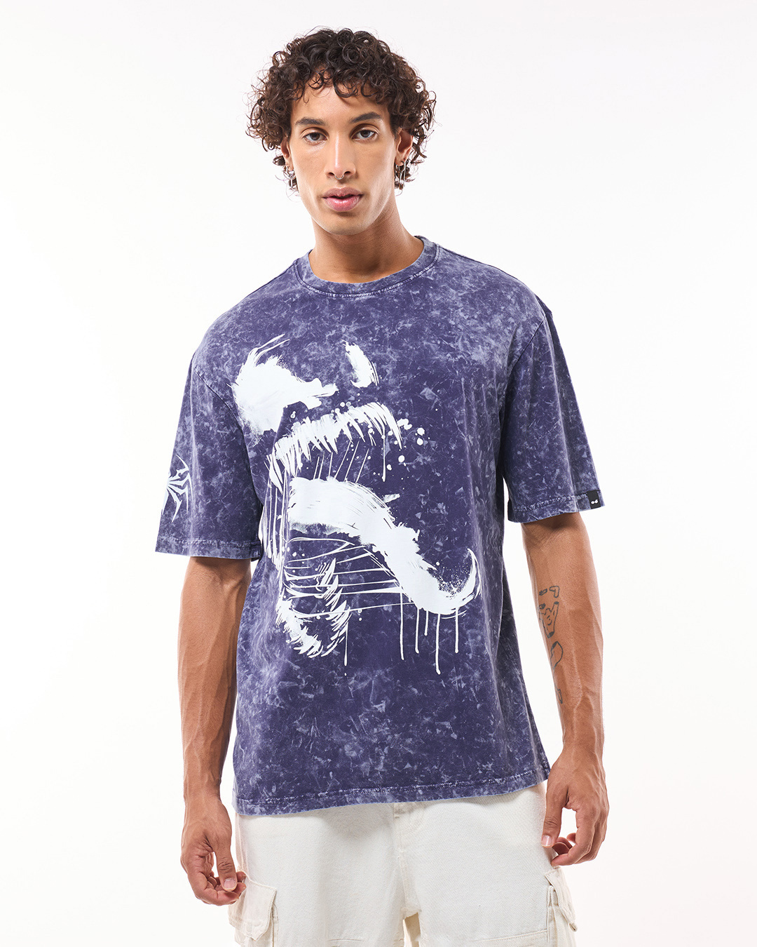 Shop Men's Skipper Blue Venom Graphic Printed Oversized Acid Wash T-shirt-Back