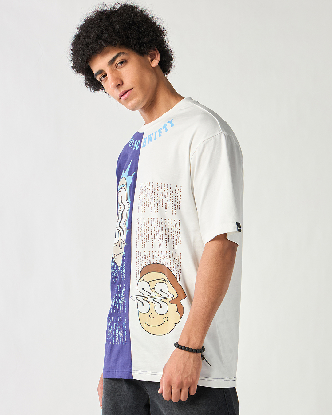 Shop Men's Skipper Blue & White Schwifty Graphic Printed Oversized T-shirt-Back