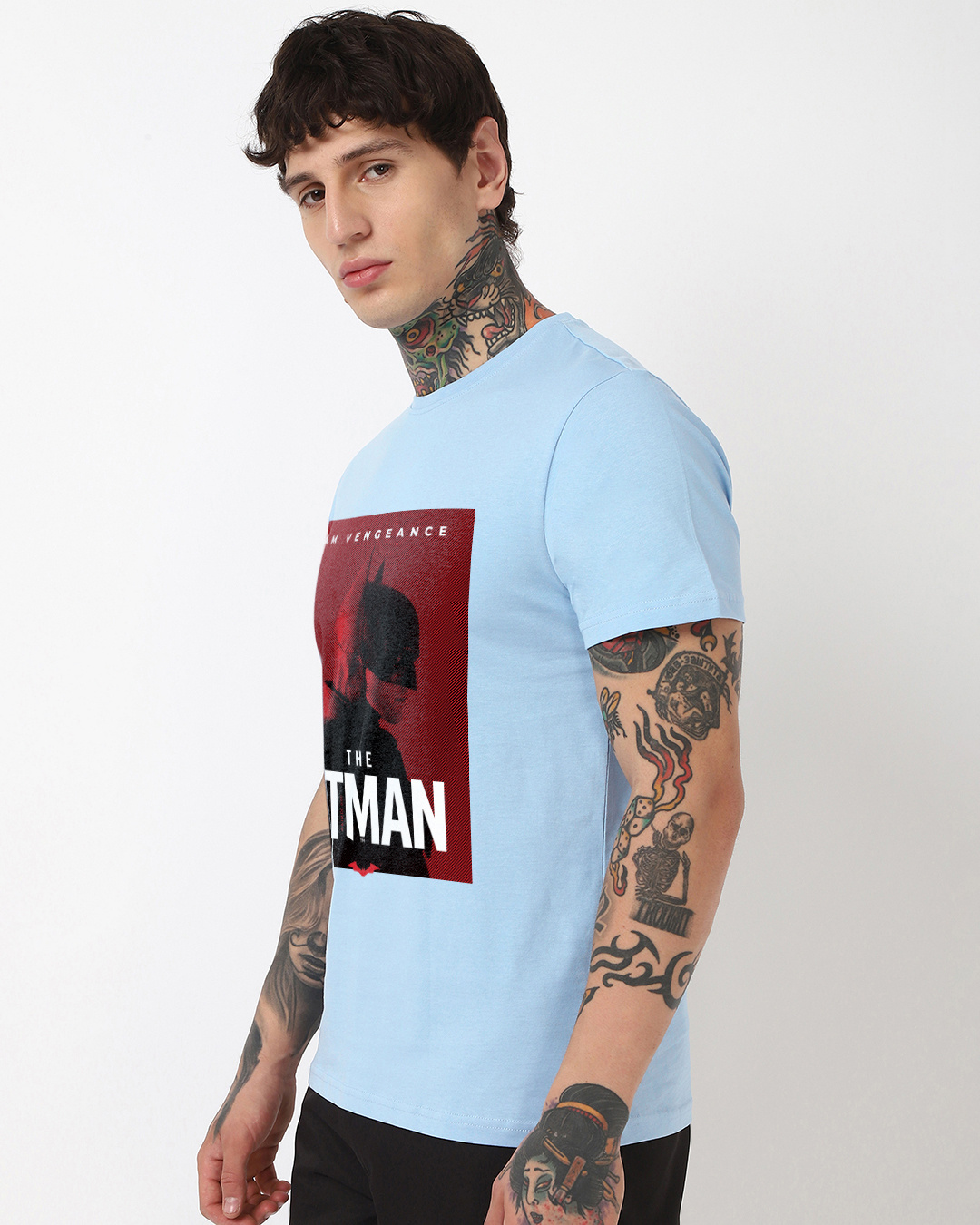 Shop Men's Sky Blue Batman Poster Graphic Printed T-shirt-Back