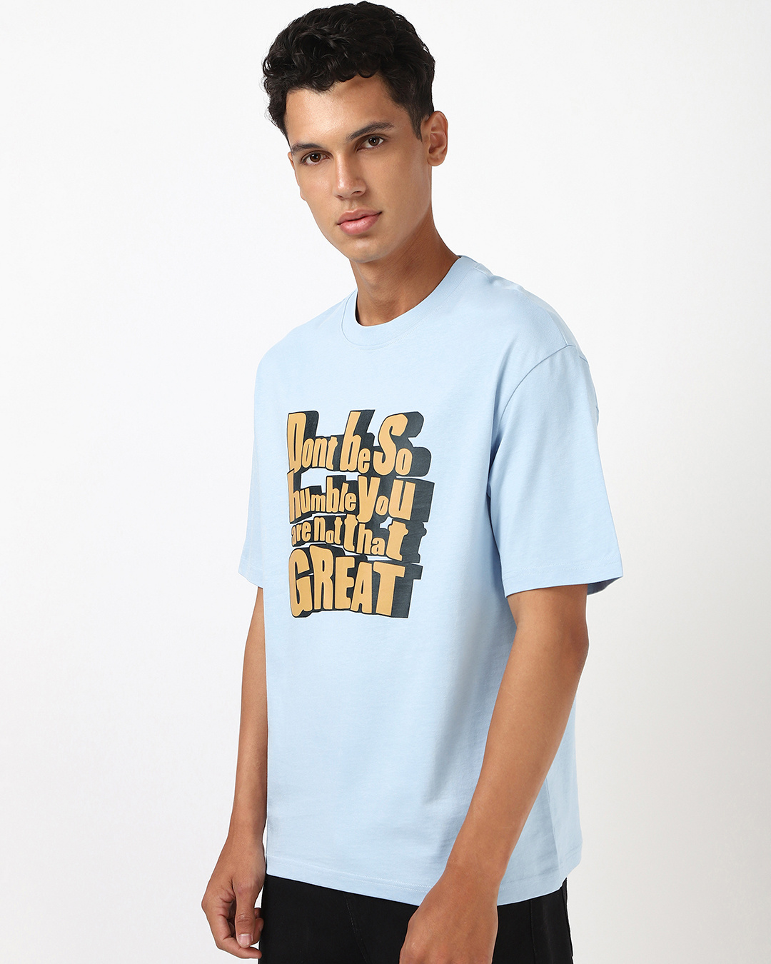 Shop Men's Sky Blue Don't Be So Humble Typography Oversized T-shirt-Back