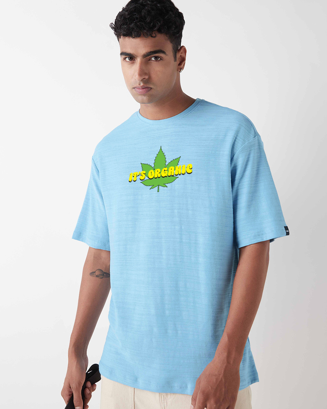 Shop Men's Sky Blue Don't Panic Graphic Printed Oversized T-shirt-Back