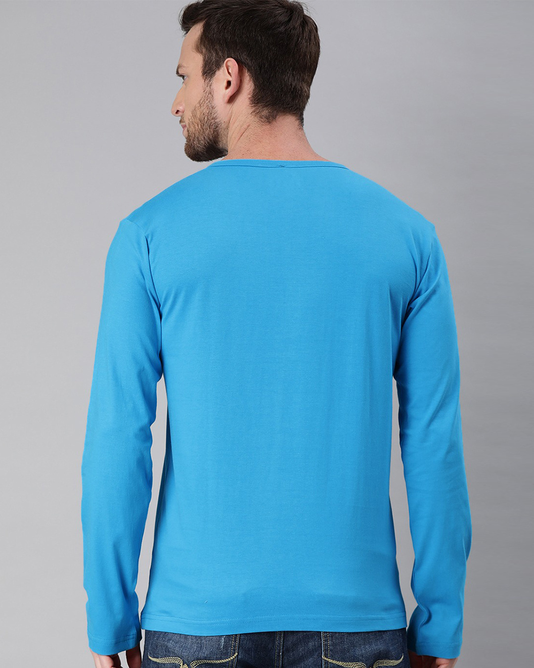 Shop Men's Sky Blue Full Sleeve Henley T-shirt-Back