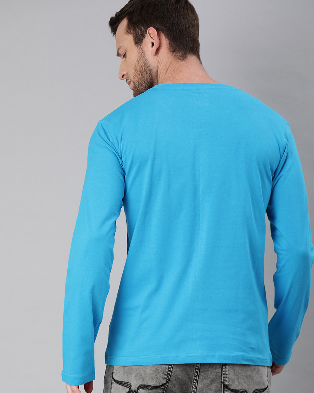 Shop Men's Sky Blue Full Sleeve V Neck T-shirt-Back