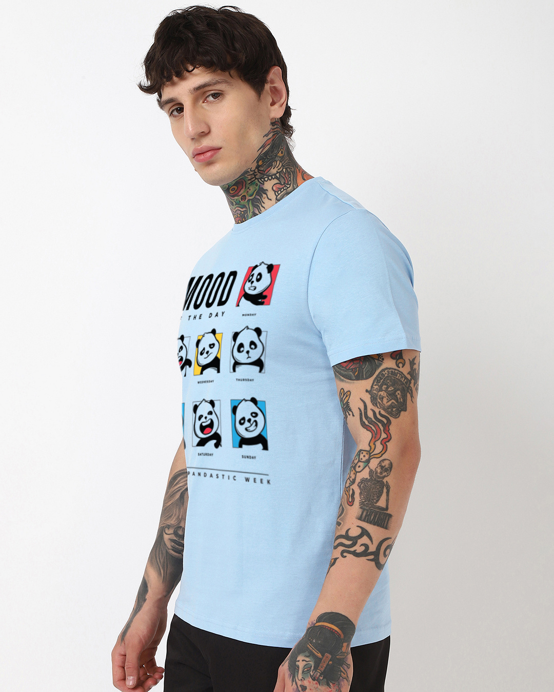 Shop Men's Sky Blue Motd Panda Graphic Printed T-shirt-Back