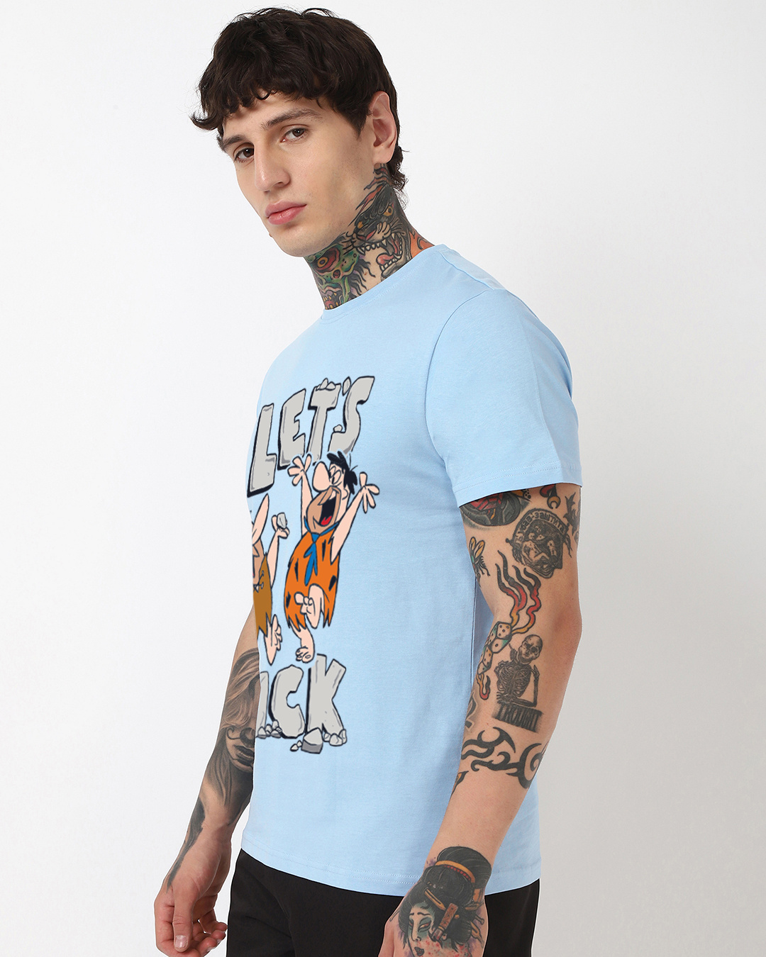 Shop Men's Sky Blue Rock N Roll Graphic Printed T-shirt-Back