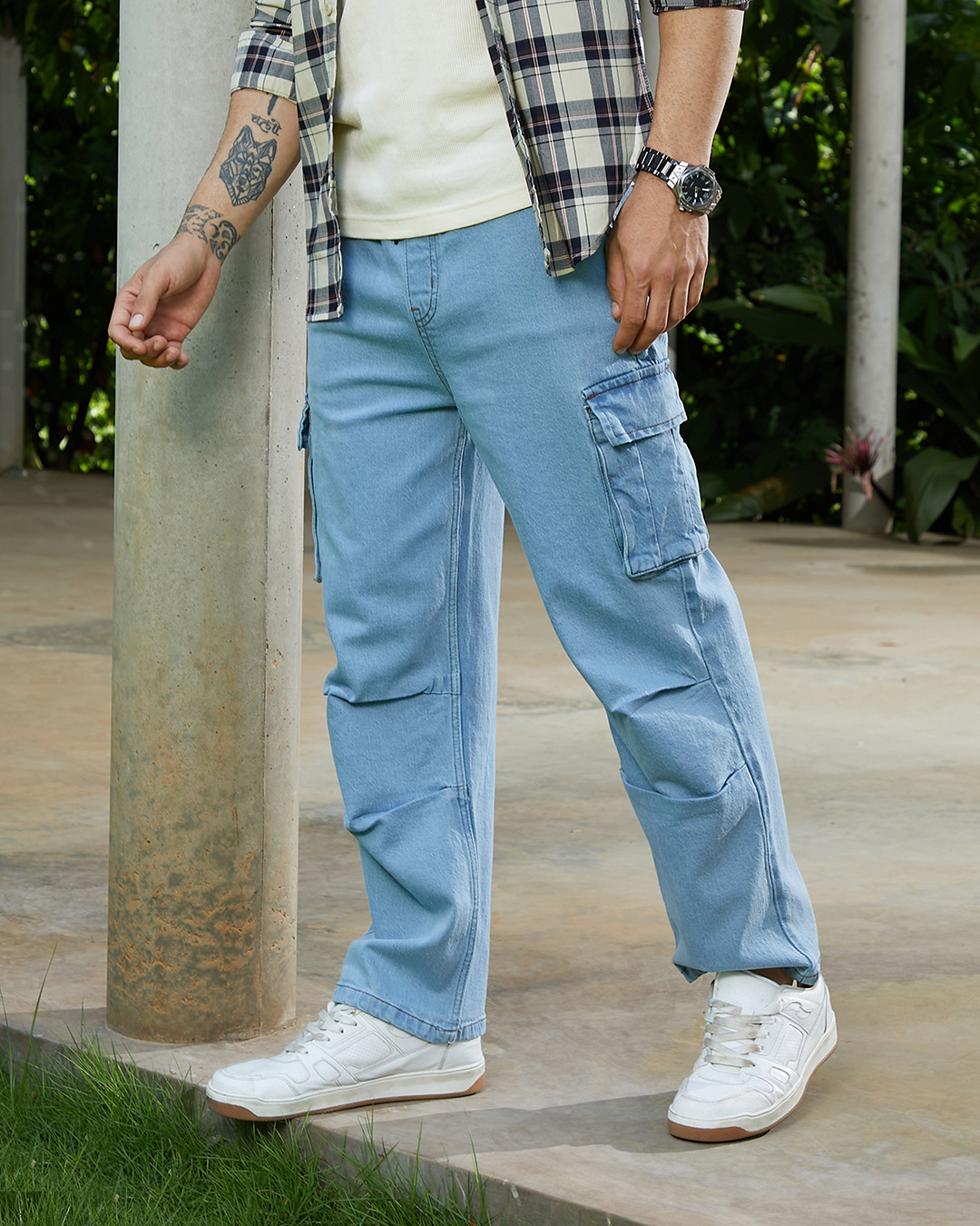 Shop Men's Sky Blue Straight Fit Cargo Jeans-Back