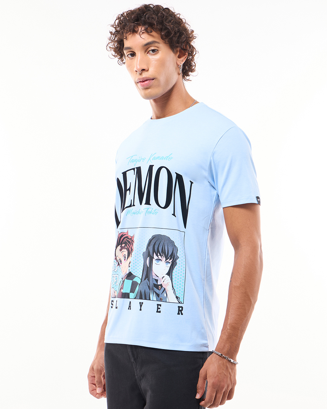 Shop Men's Sky Blue Tanjiro X Tokito Graphic Printed T-shirt-Back