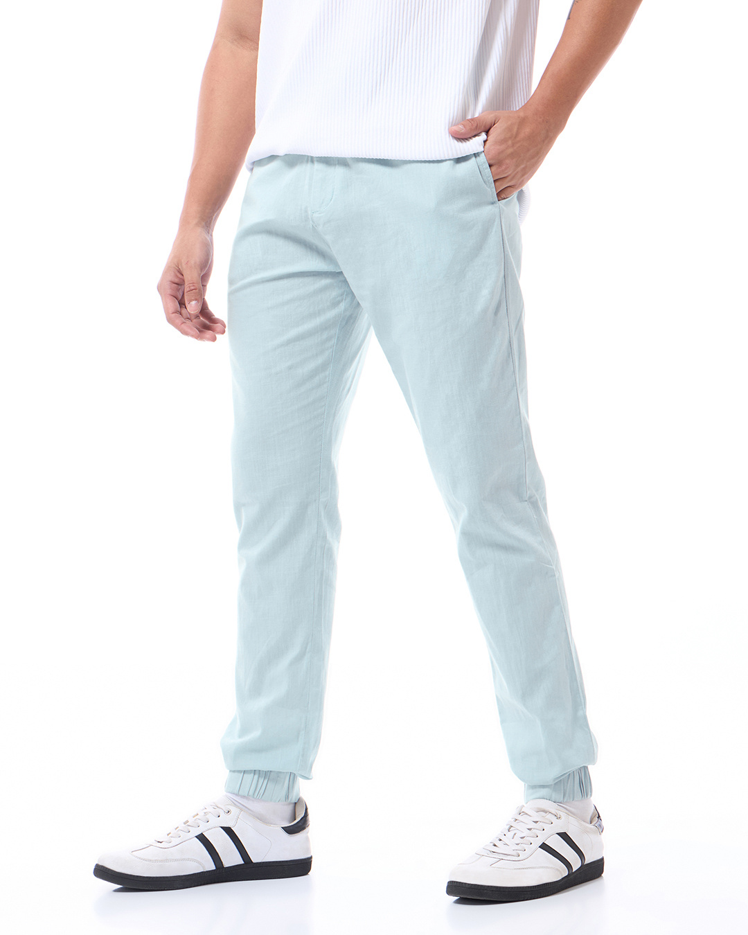 Shop Men's Sky Blue Warm Joggers-Back