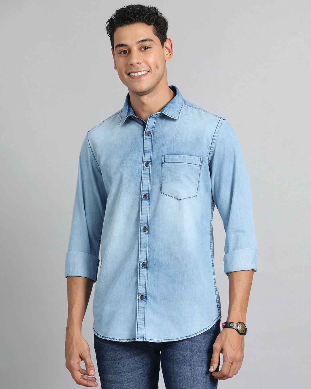 Shop Men's Slate Blue Washed Denim Shirt-Back