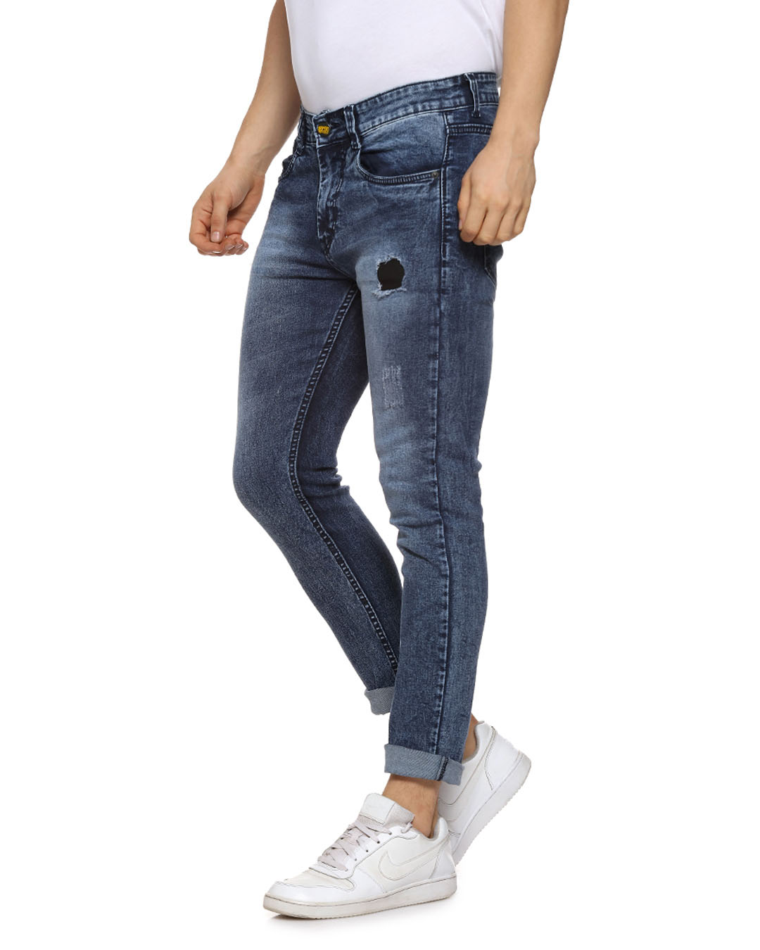 Shop Men's Slim Blue Torn Jeans-Back