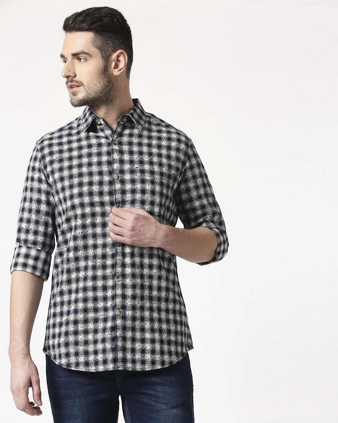 Shop Men's Slim Fit Casual Cotton Indigo Shirt-Back