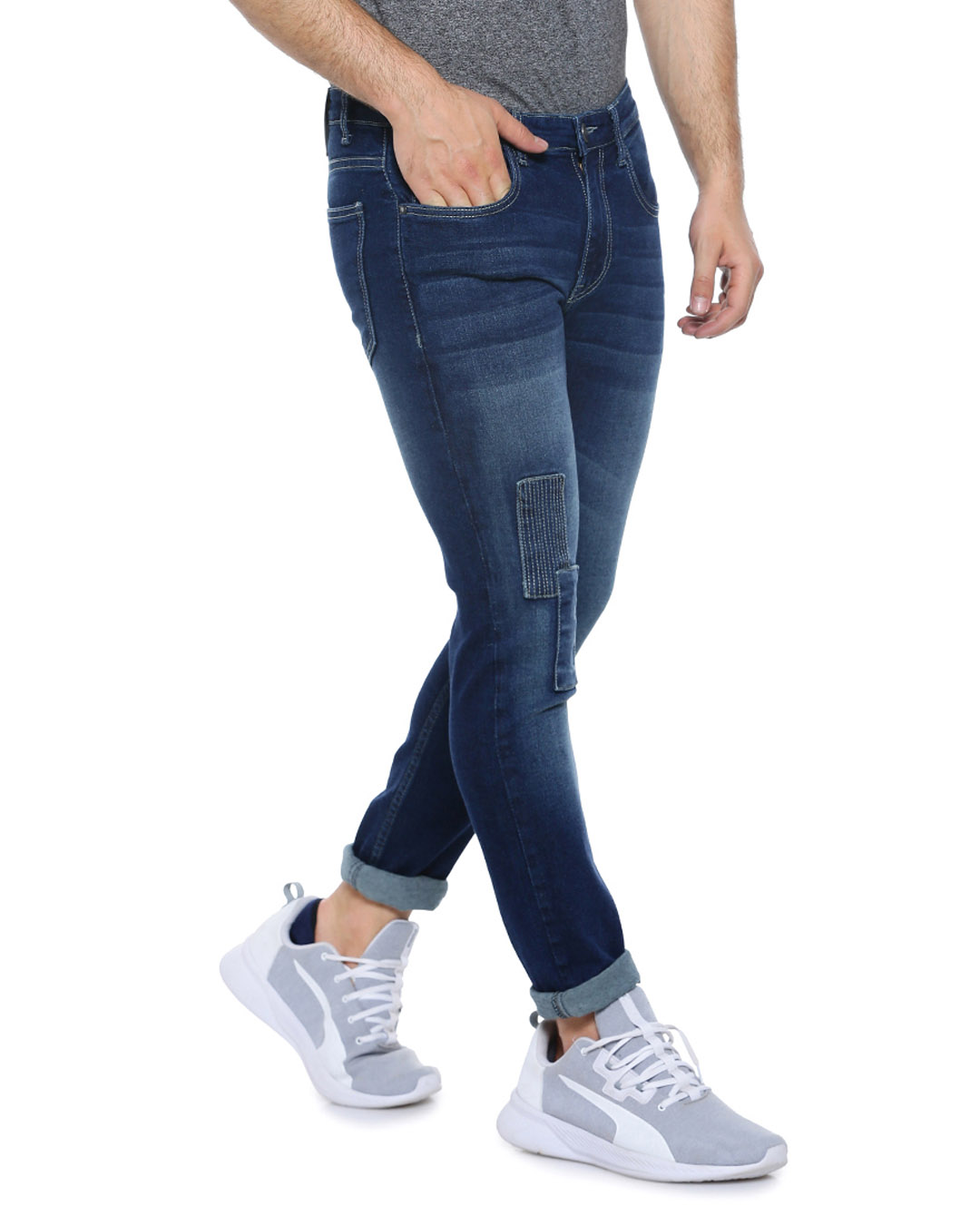 Shop Men's Slim Fit Solid Stretch Stylish New Trends Blue Denim Jeans-Back