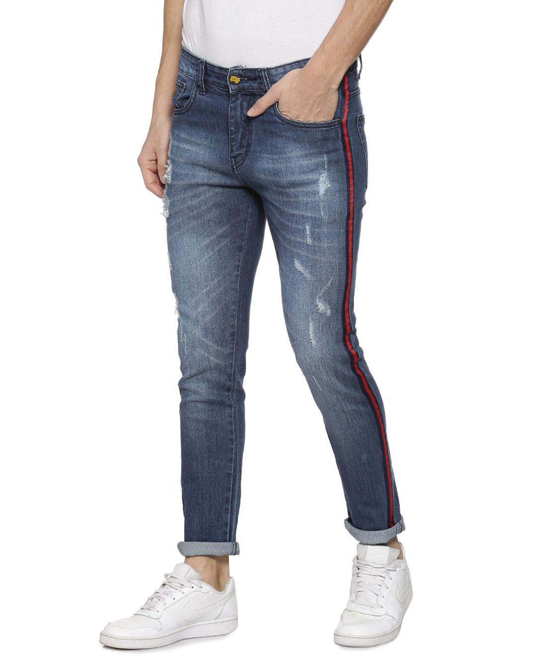 Shop Men's Slim Navy Blue Jeans-Back