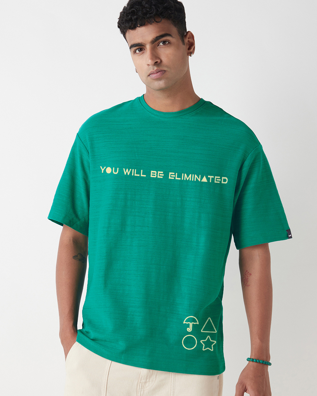 Shop Men's Slushy Green You Will Be Eliminated Graphic Printed Oversized T-shirt-Back
