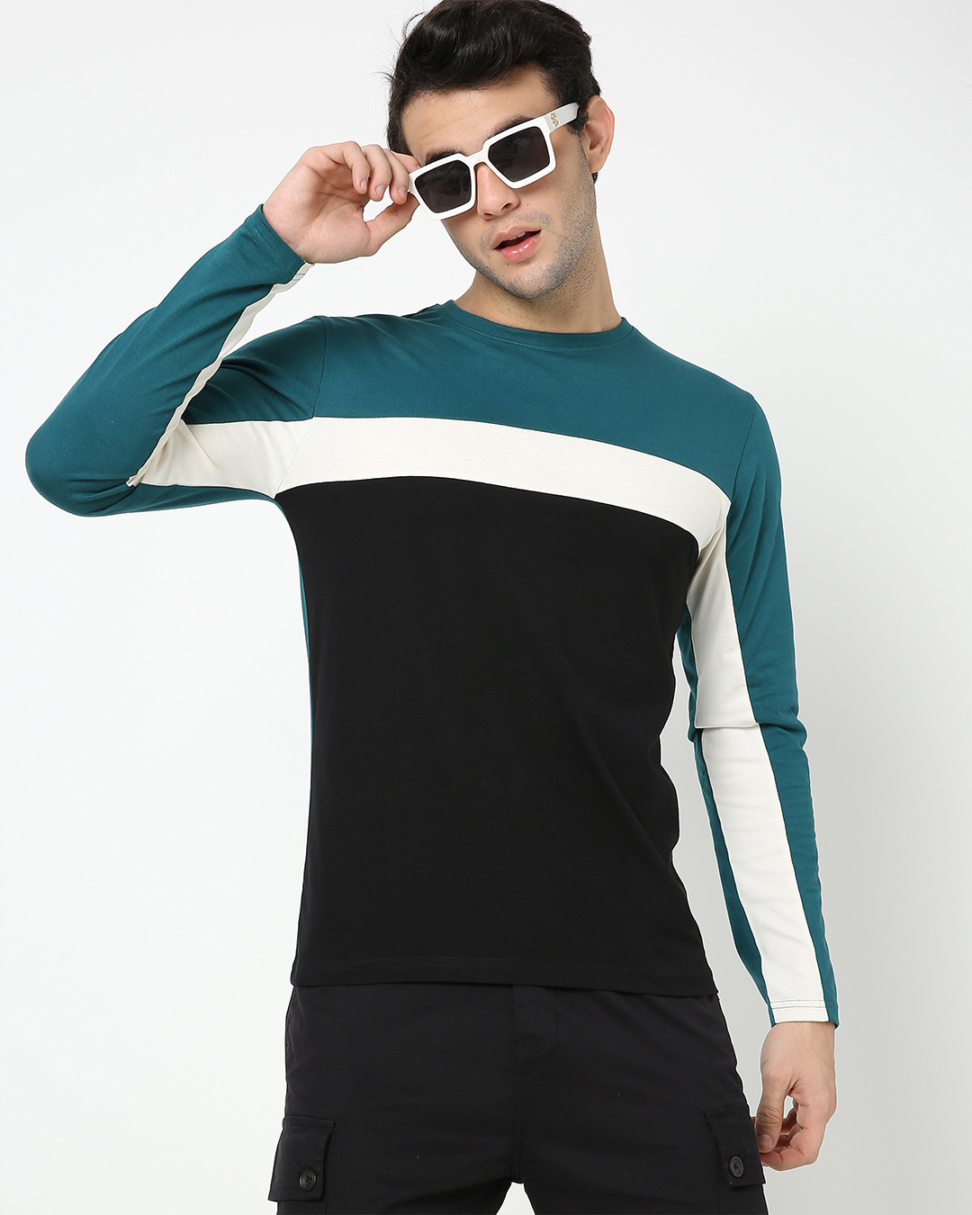 Buy Men's Snazzy Green & Black Color Block T-shirt for Men Storm-Egret ...