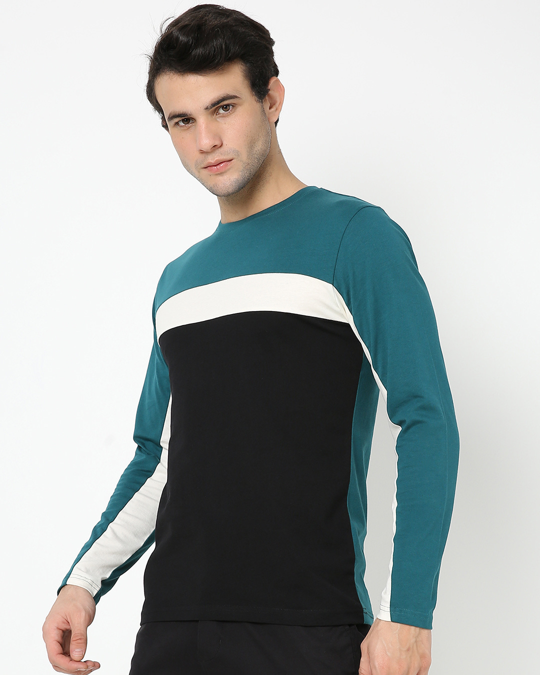 Shop Men's Snazzy Green & Black Color Block T-shirt-Back