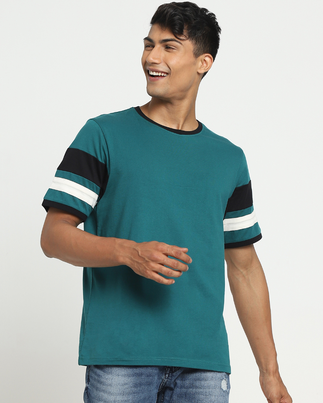 Shop Men's Snazzy Green Sleeve Panel Oversized T-shirt-Back