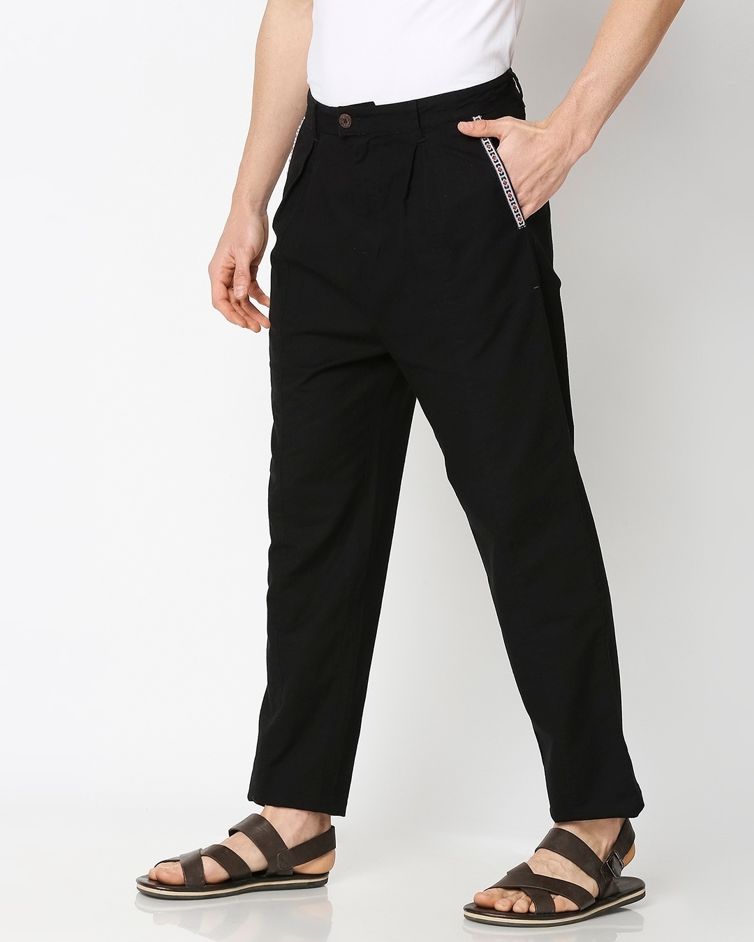 Shop Men's Solid Black Tape Pants-Back