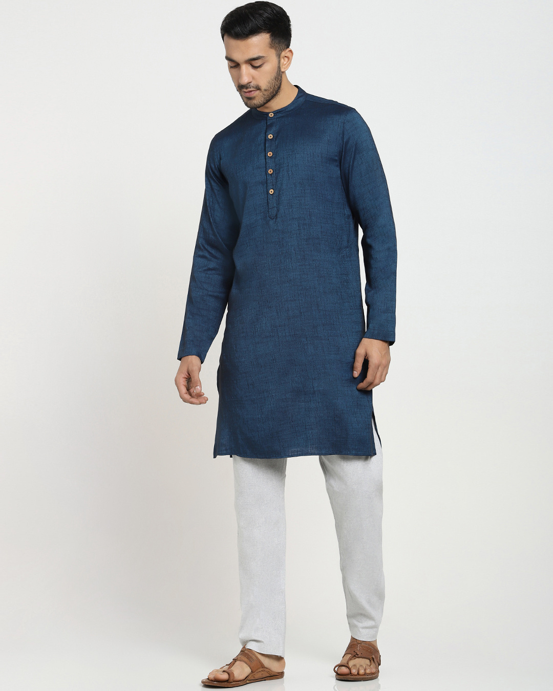 Shop Men's Solid Casual Relaxed Fit Long Kurta-Back