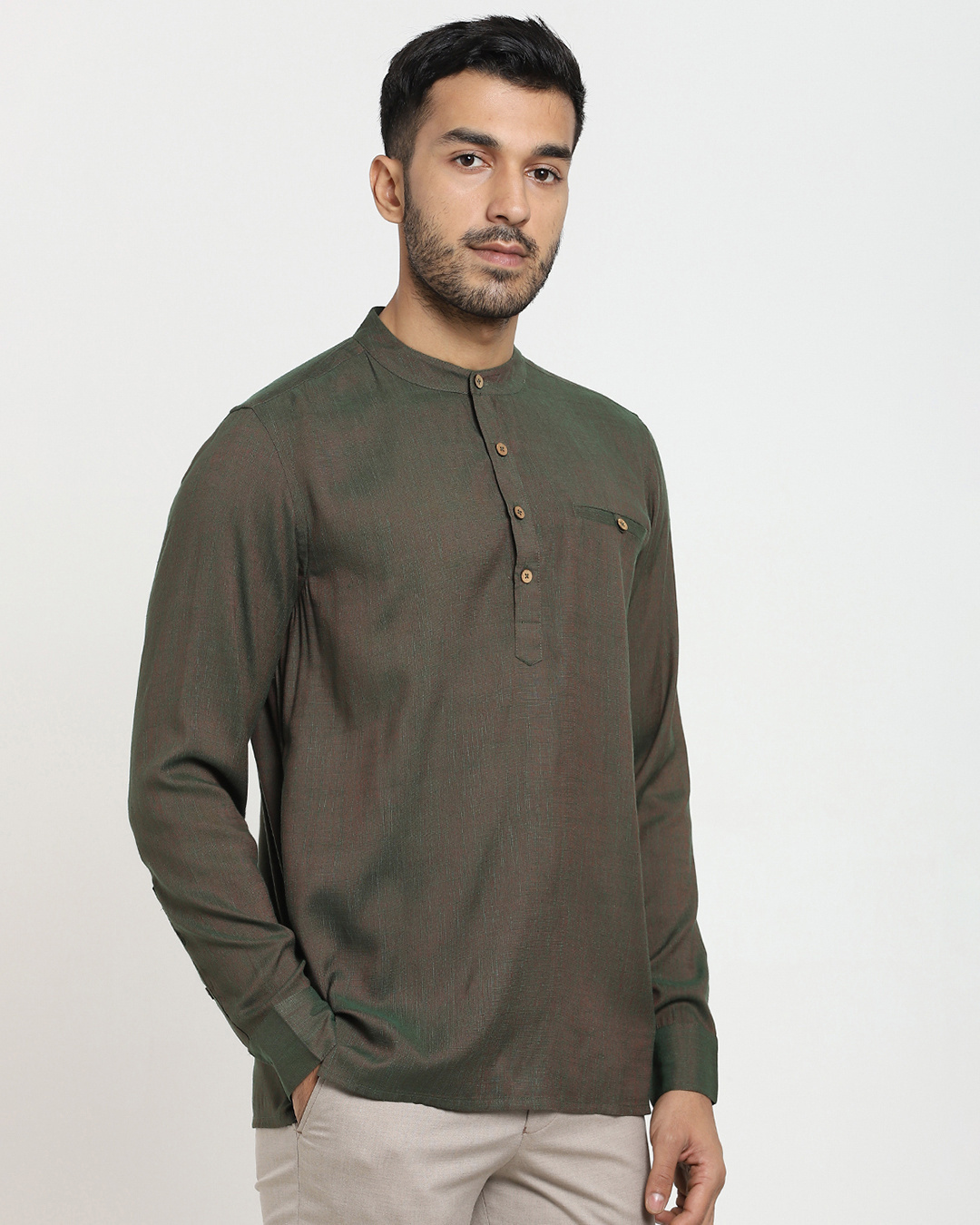 Shop Men's Solid Casual Relaxed Fit Short Kurta-Back