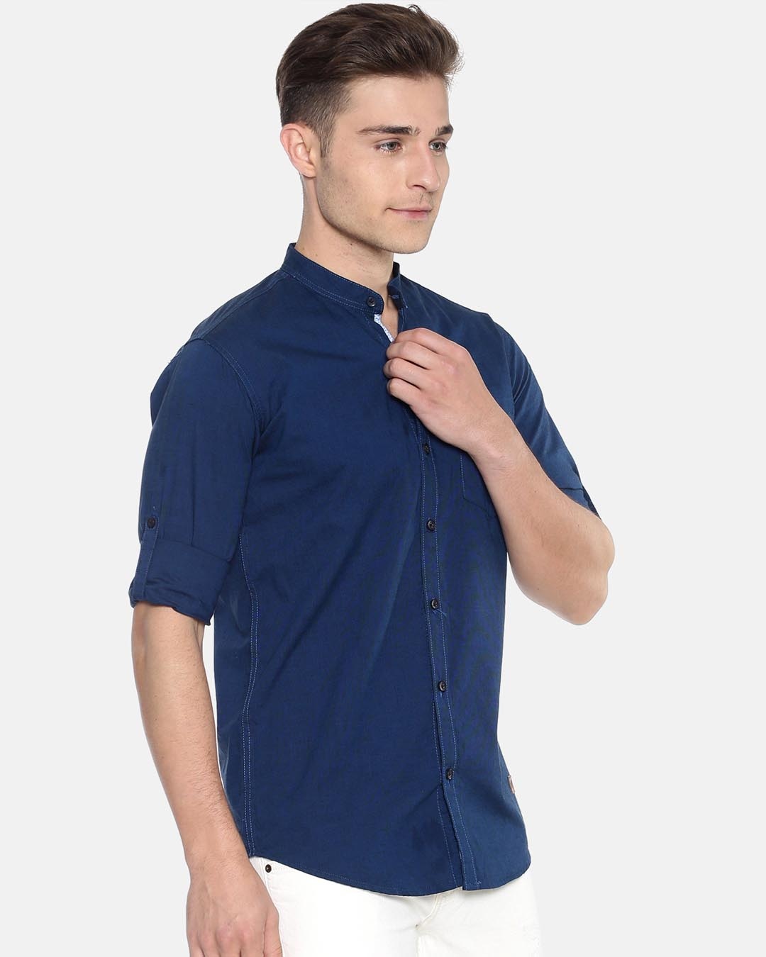 Shop Men's Solid Full Sleeve Chinese Collar Stylish Casual Shirt-Back