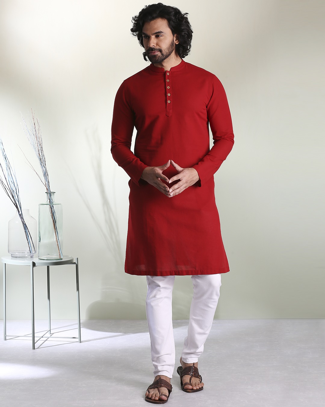 Classic Maroon Men's Solid Mid Kurta