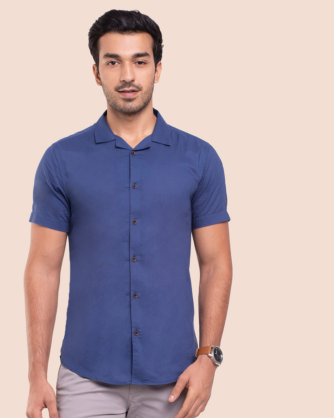 Shop Men's Solid Resort CollarRelaxed Fit Shirt-Back