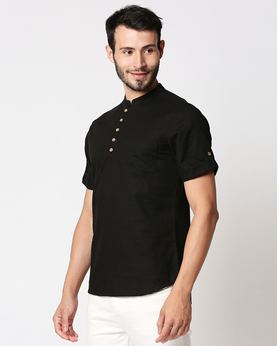 Shop Men's Solid Short Half Sleeves Kurta-Back