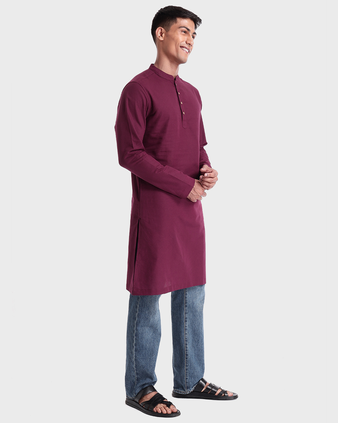 Shop Men's Wine Relaxed Fit Long Kurta-Back