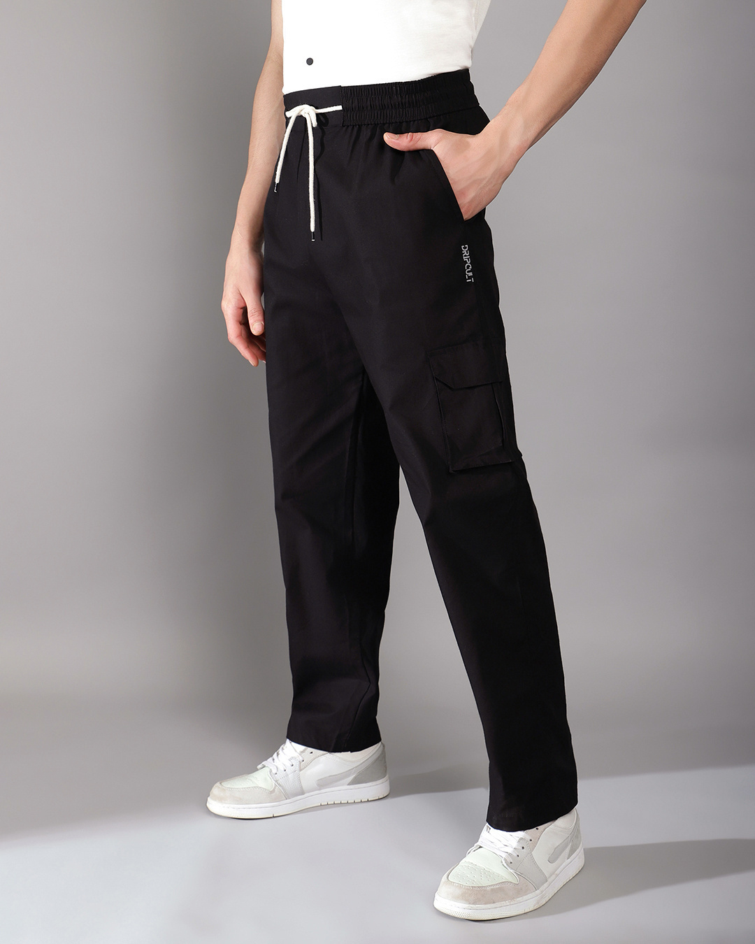 Buy Men's Space Black Loose Comfort Fit Baggy Cargo Pants Online at ...