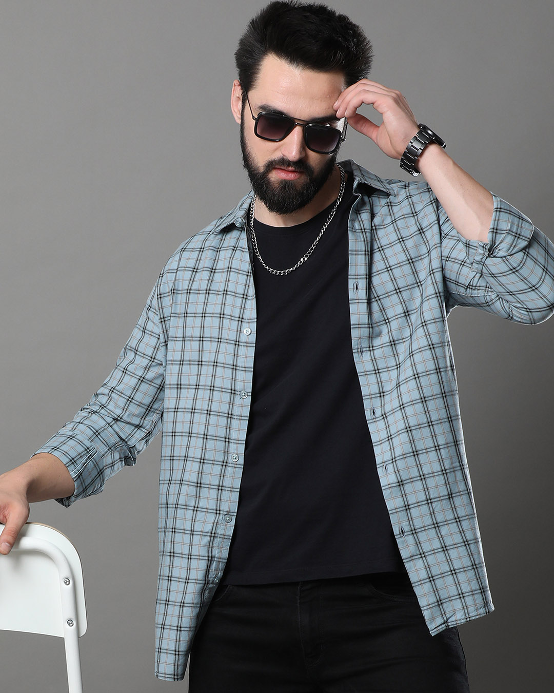Buy Men's Steel Blue Checked Shirt Online at Bewakoof
