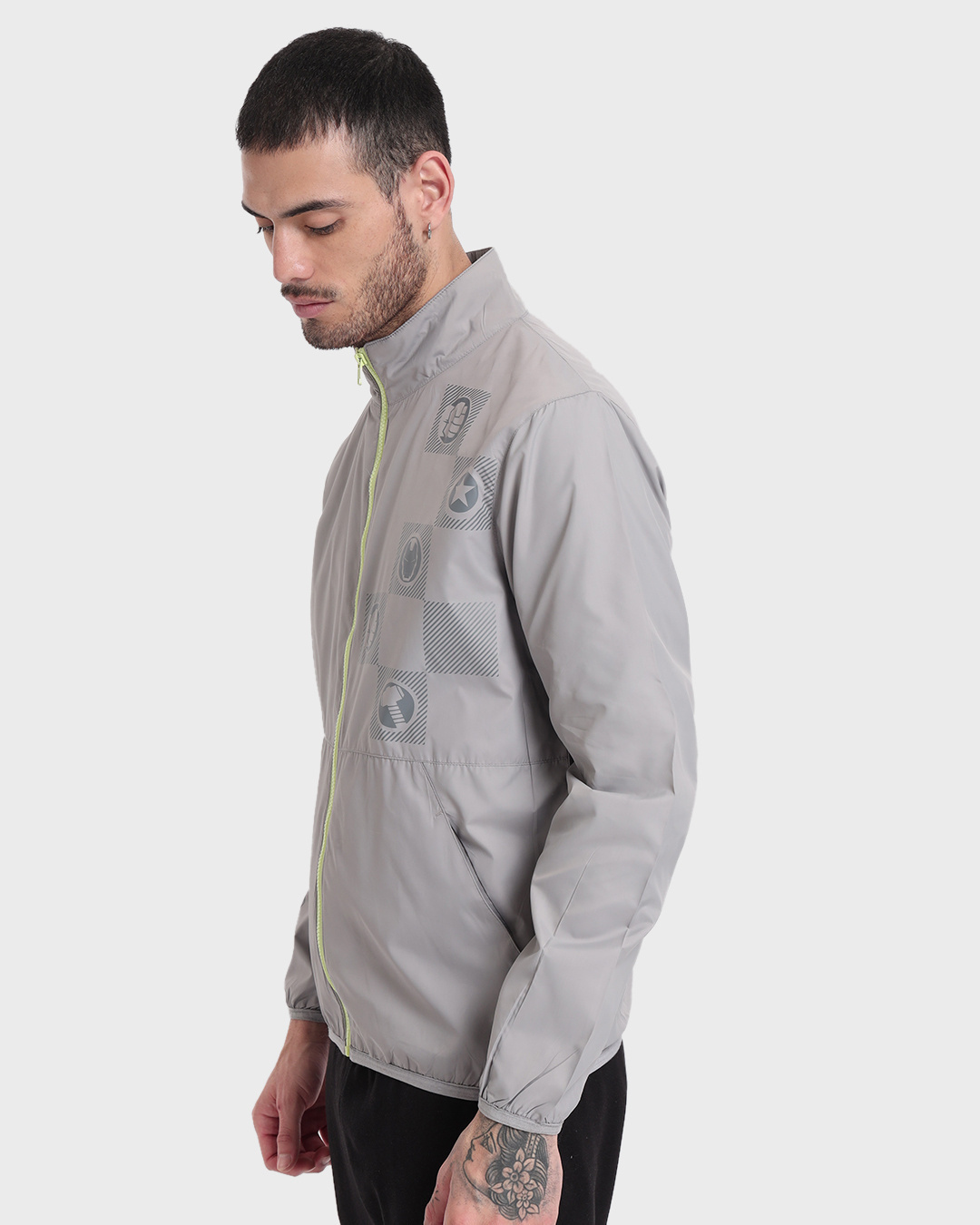 Shop Men's Steel Grey Printed Windcheater Jacket-Back