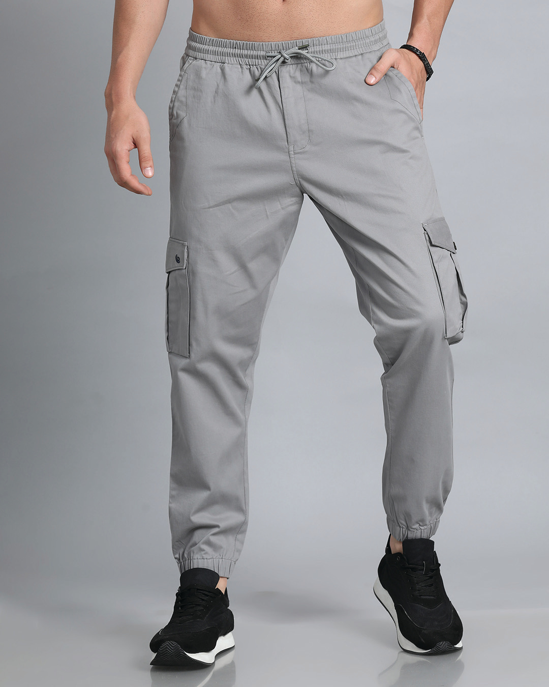 Buy Men's Stone Grey Slim Fit Cargo Joggers Online at Bewakoof