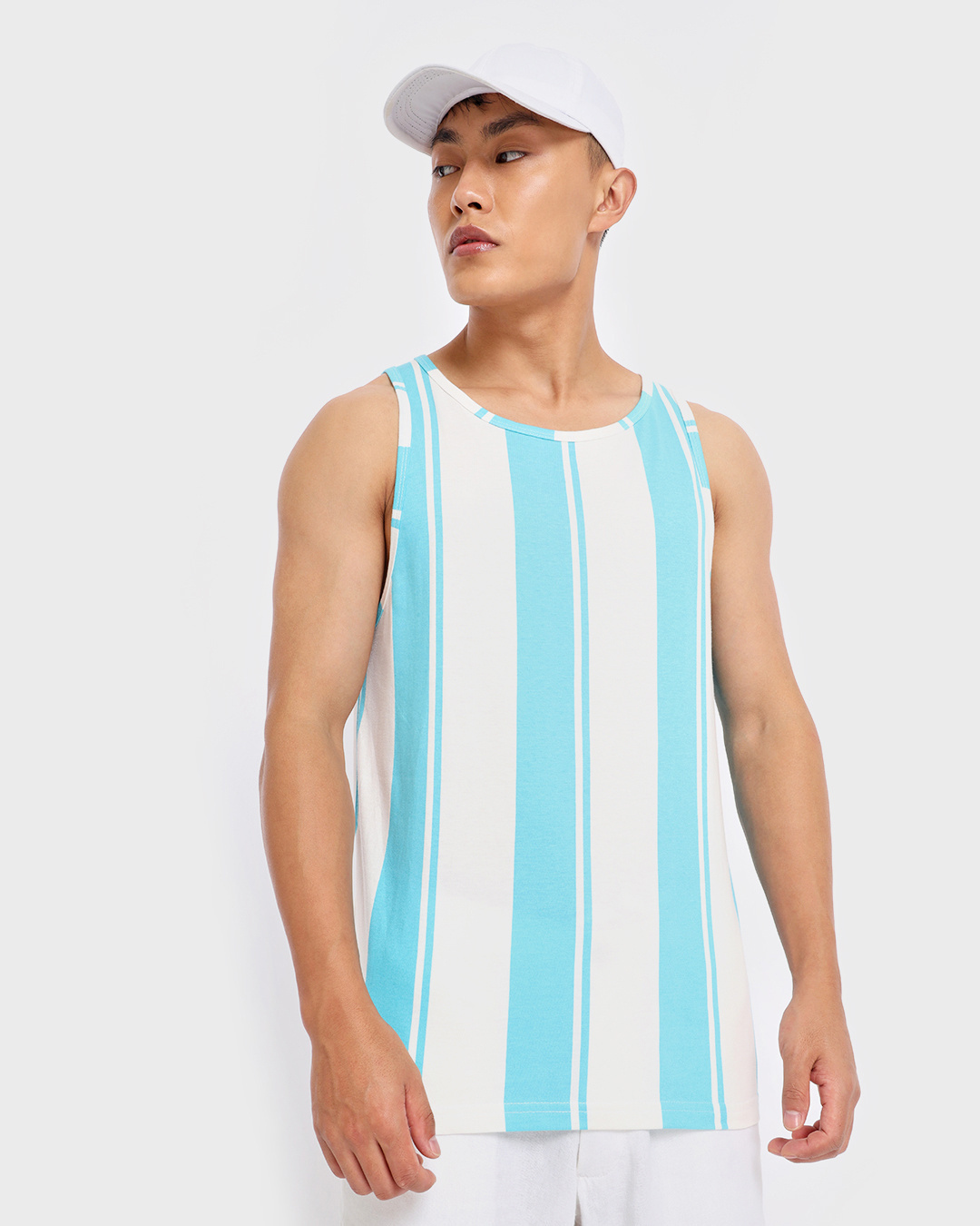 Buy Mens White & Blue Striped Vest Online at Bewakoof