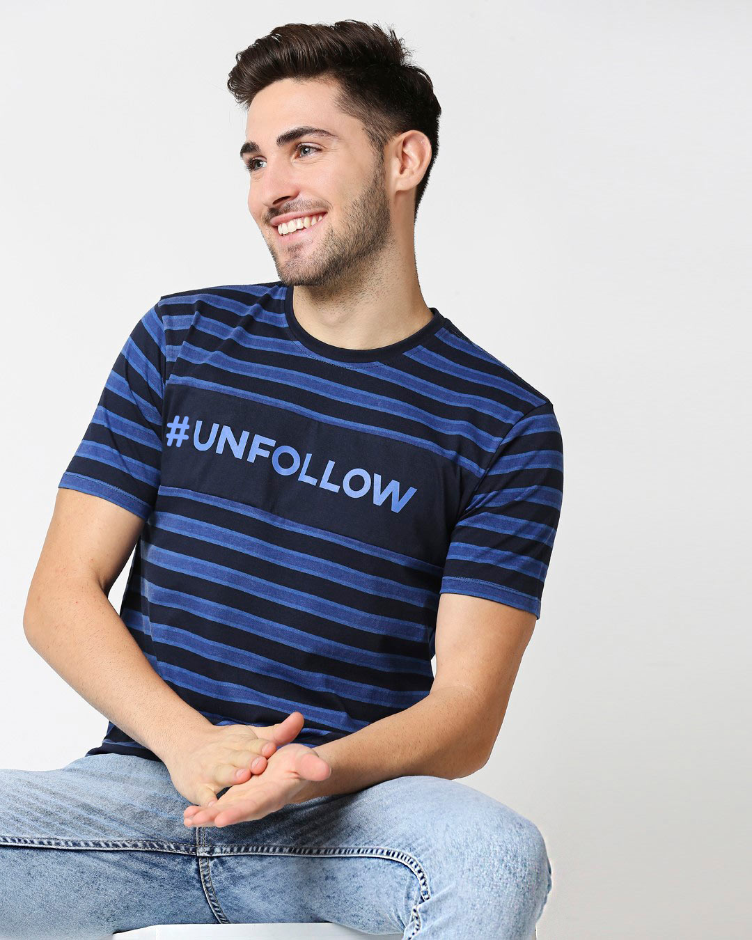 Shop Men's Striped Unfollow Printed T-Shirt-Back