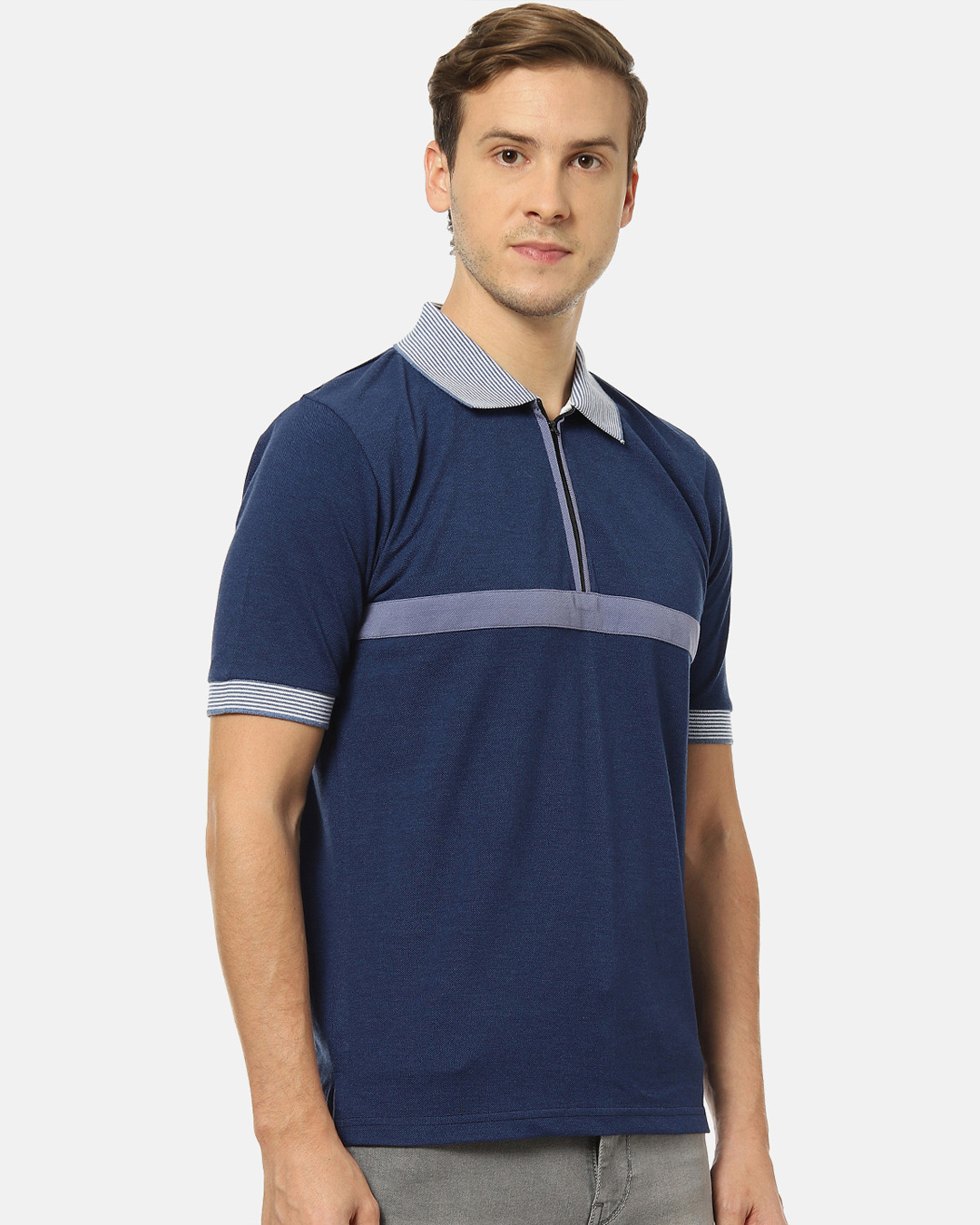 Shop Men's Stylish Solid Polo Neck Casual T-Shirt-Back
