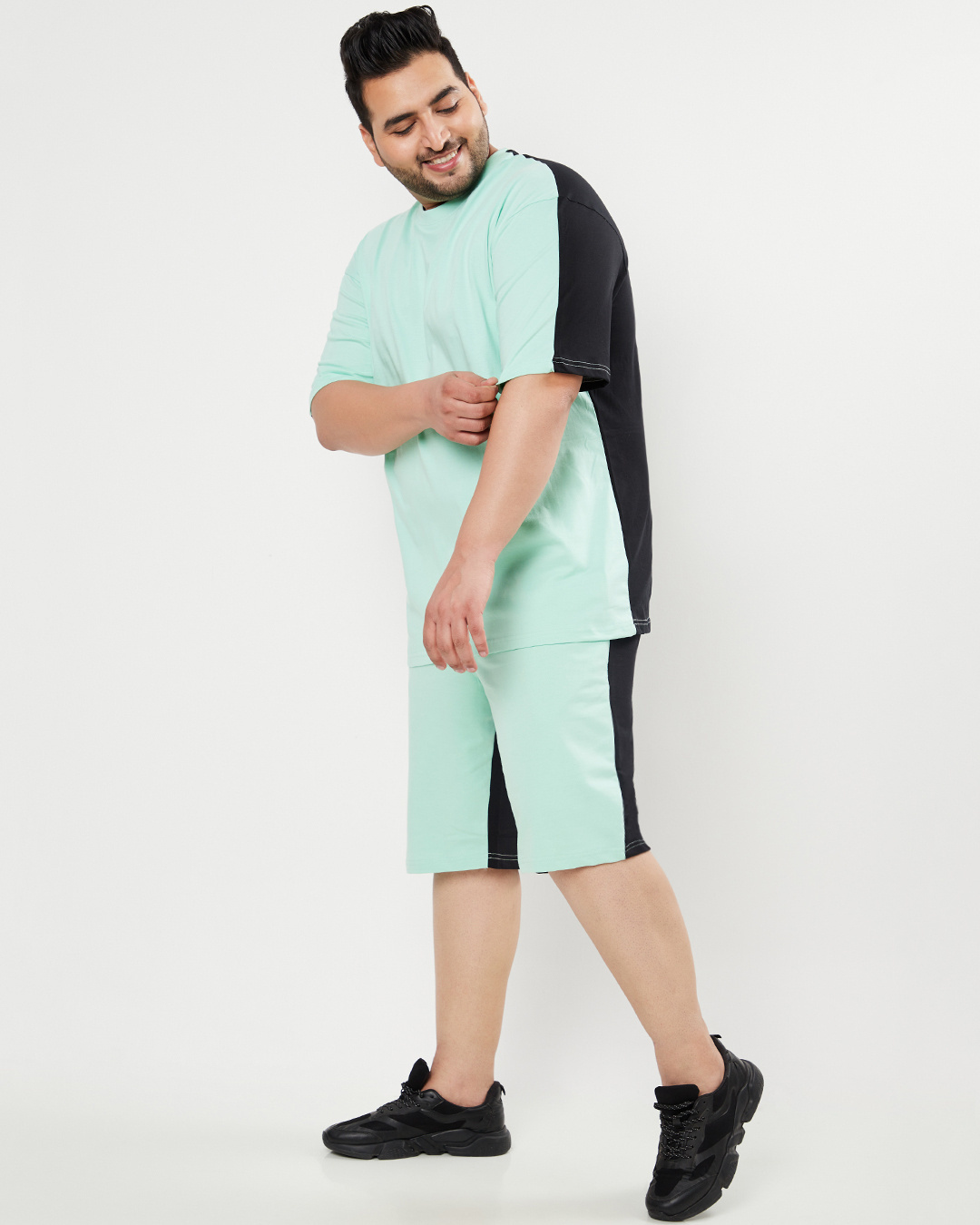 Shop Men's Sun-Kissed Green and Black Color Block Plus Size Oversized Co-ords-Back