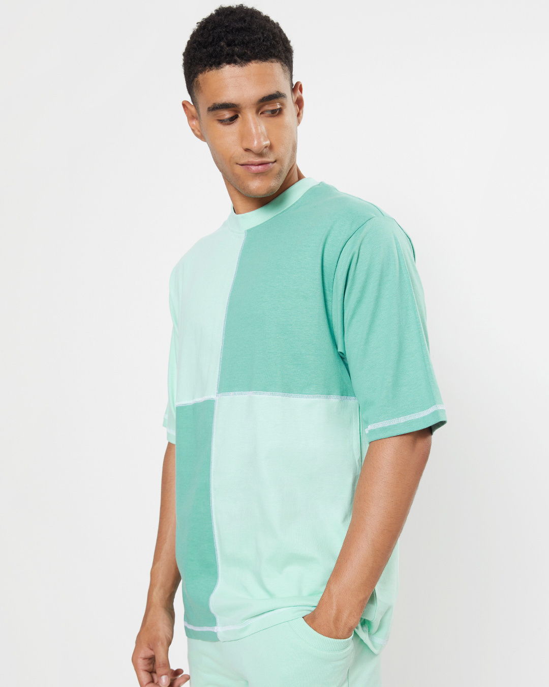 Shop Men's Sun-Kissed Green Color Block Oversized Fit T-shirt-Back