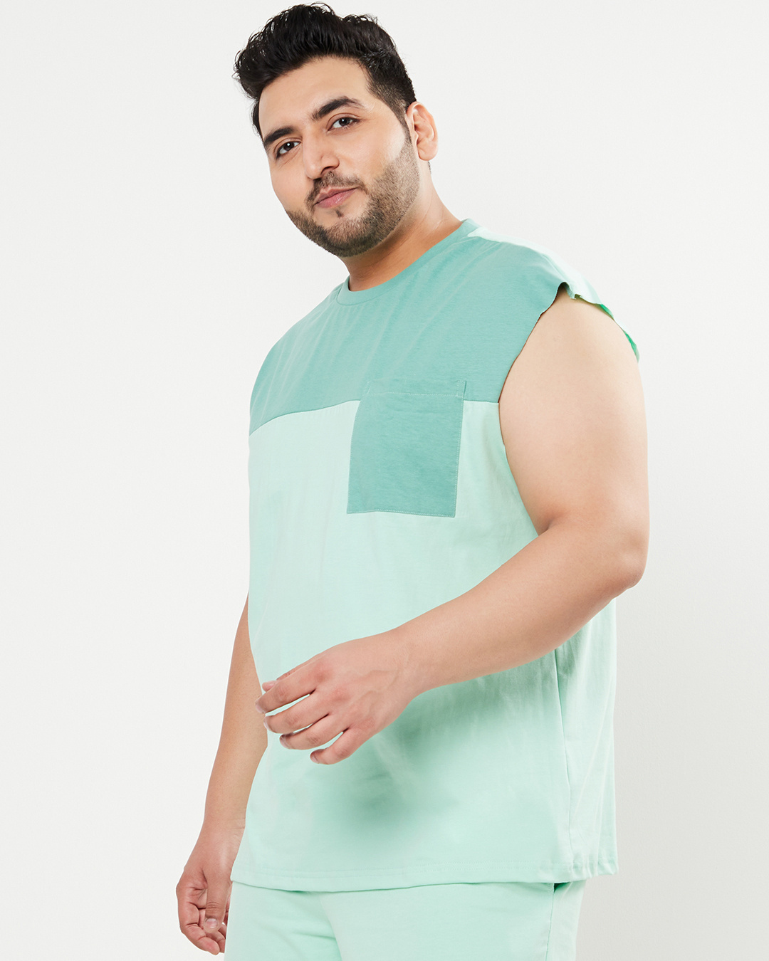 Shop Men's Sun-Kissed Green Color Block Plus Size Oversized Vest-Back