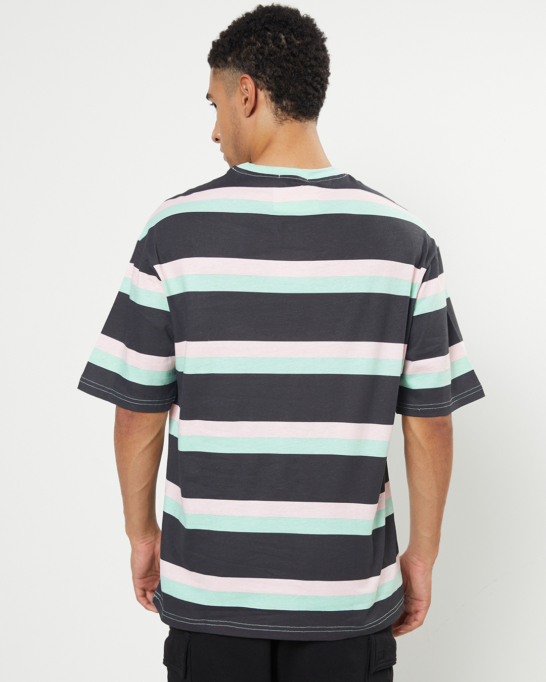 Buy Men's Sun-Kissed Green Stripe Oversized Fit T-shirt Online at Bewakoof